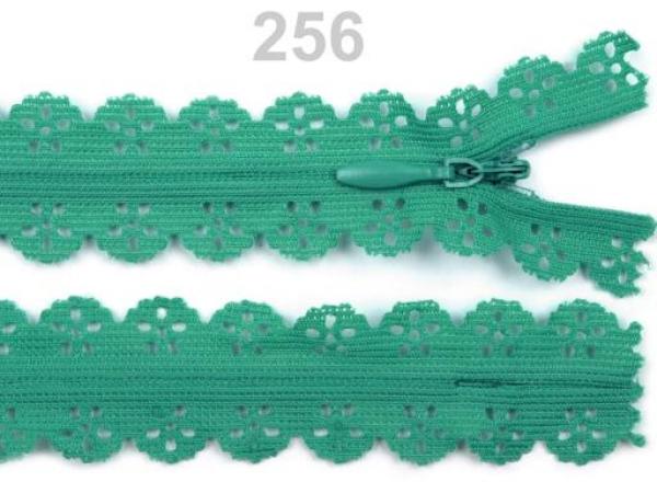 Spitzen Reißverschluss mit Zipper Blütenmuster 18 cm - Koboldgrün